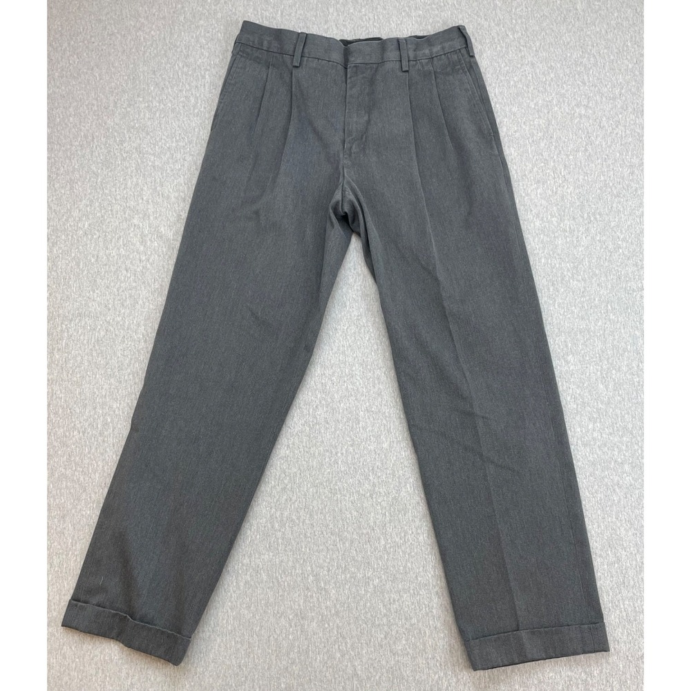 Lands End Pants Mens 30 x 29 Gray 100% Cotton Pleated Cuffed Traditional Fit